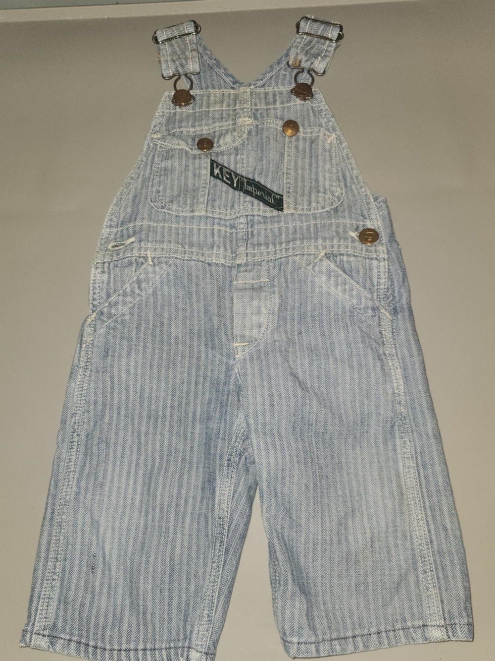 Vintage Blue Key Imperial Hickery Stripe Kids Overalls. See Pics